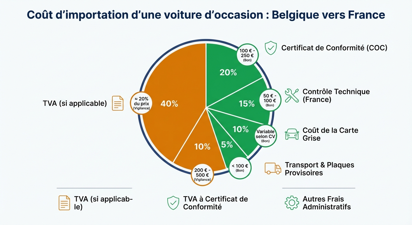 Décomposition du coût total d'importation d'une voiture de Belgique vers la France