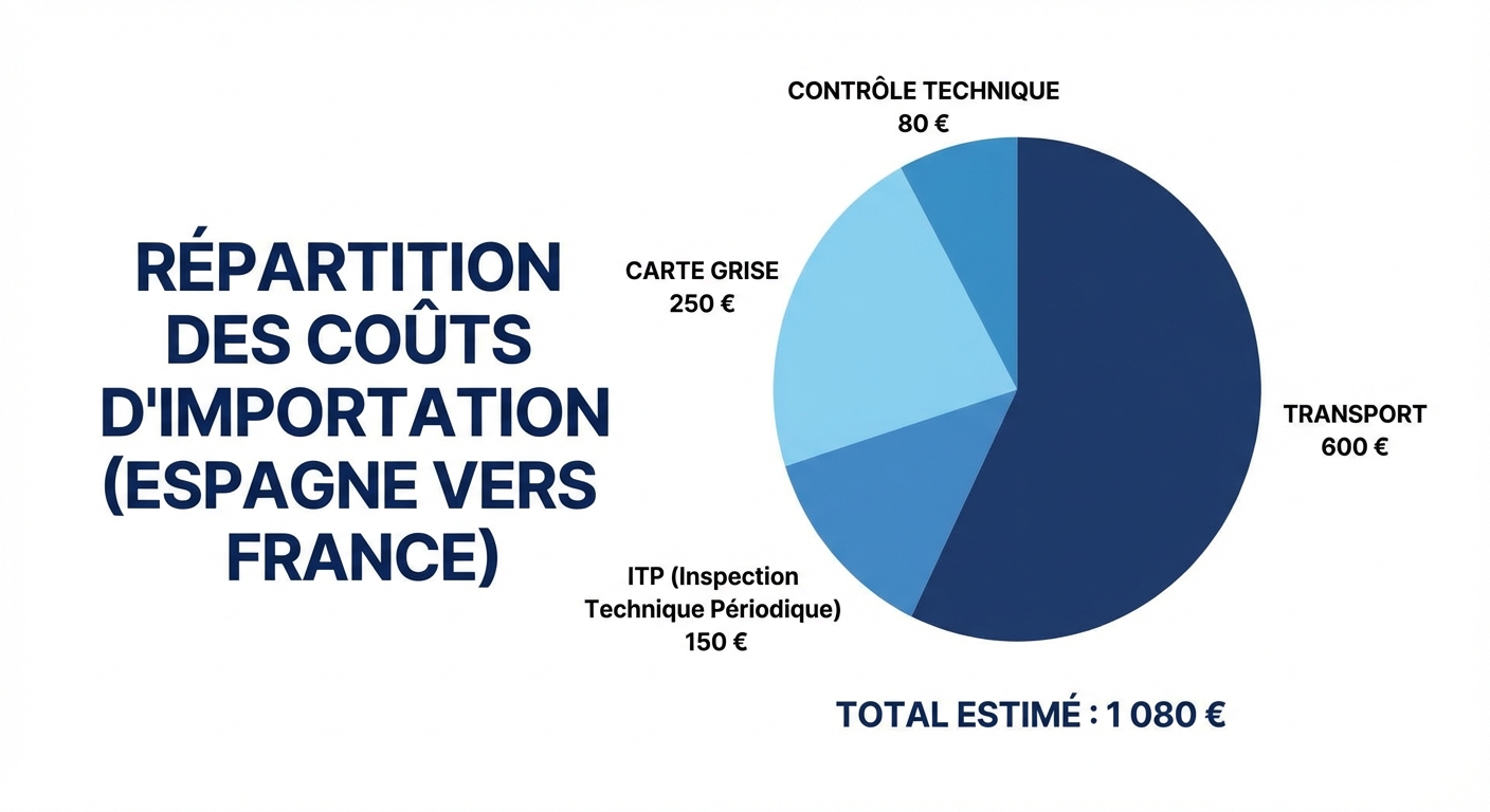 Décomposition des coûts d'importation d'une voiture d'occasion d'Espagne vers la France
