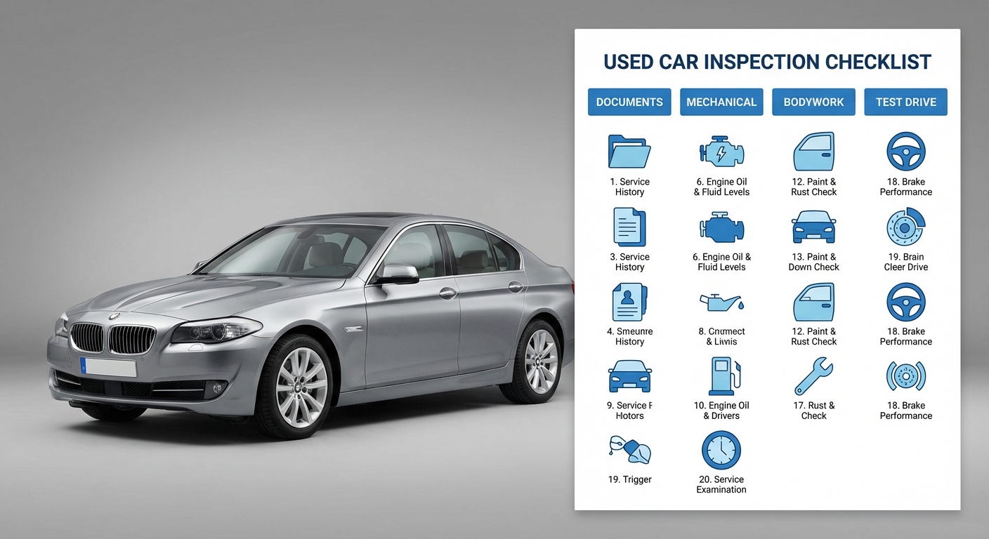 Check-list illustrée des 20 points de vérification avant l'achat d'une voiture d'occasion