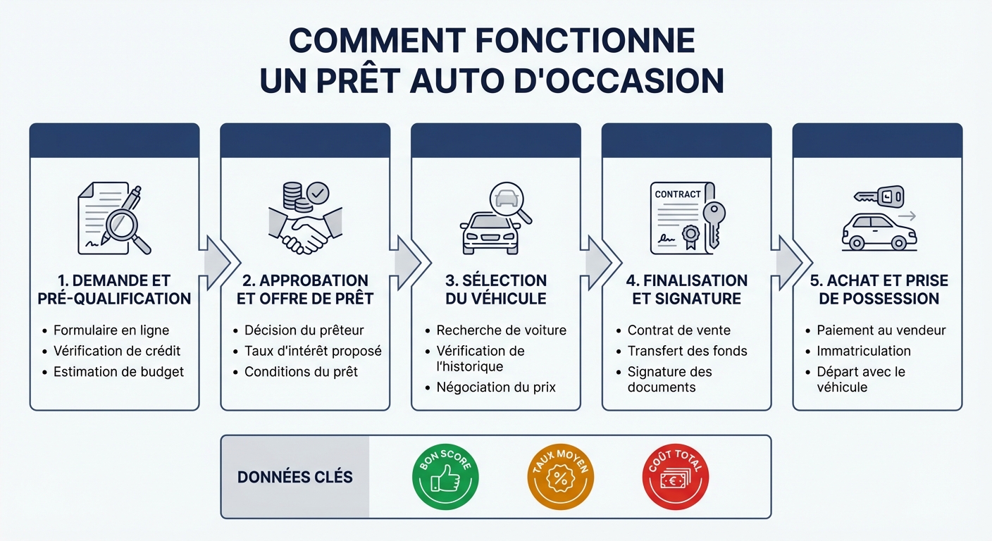Schéma du fonctionnement d'un crédit voiture occasion