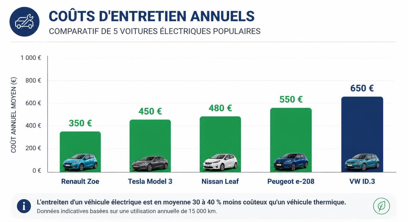 Comparatif du coût d'entretien annuel des 5 VE les plus populaires en France