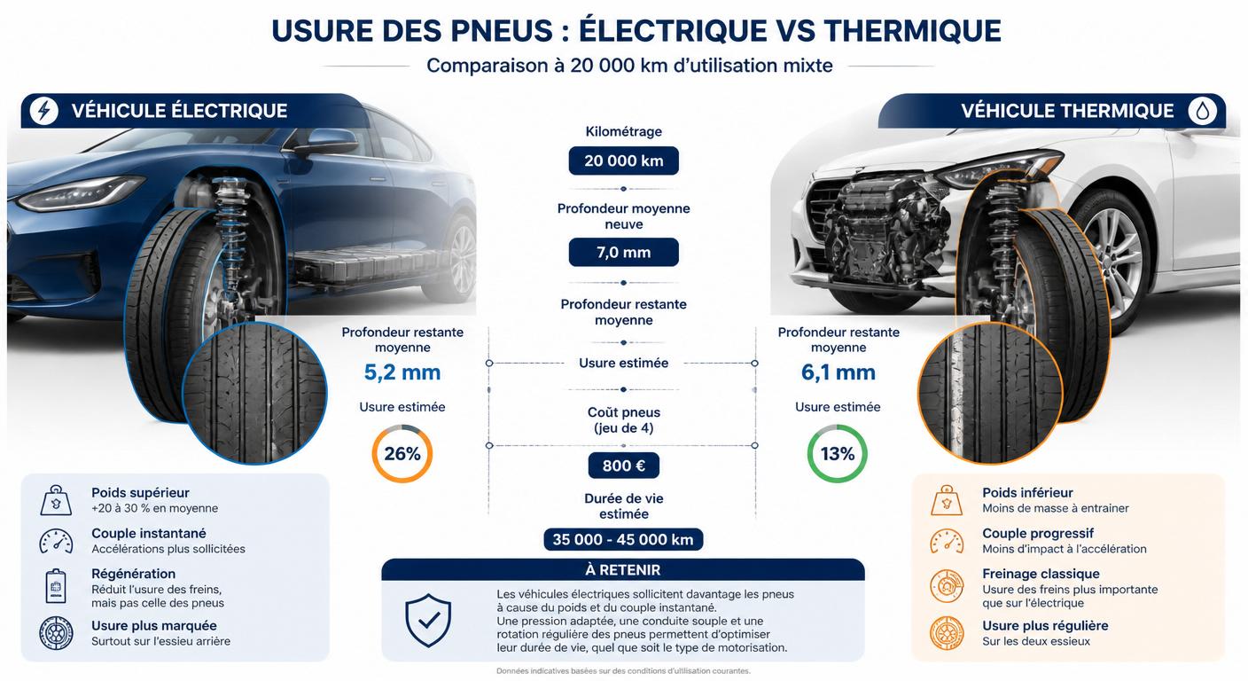 Comparaison de l'usure des pneus entre véhicule électrique et thermique