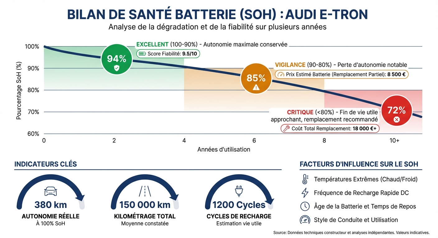 Dégradation de la batterie Audi e-tron : seuils de santé à connaître
