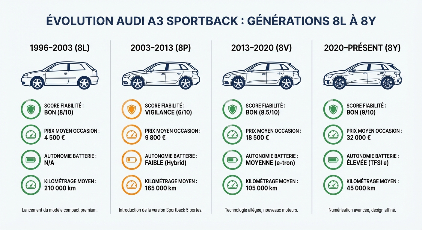 Évolution de l'Audi A3 à travers ses générations