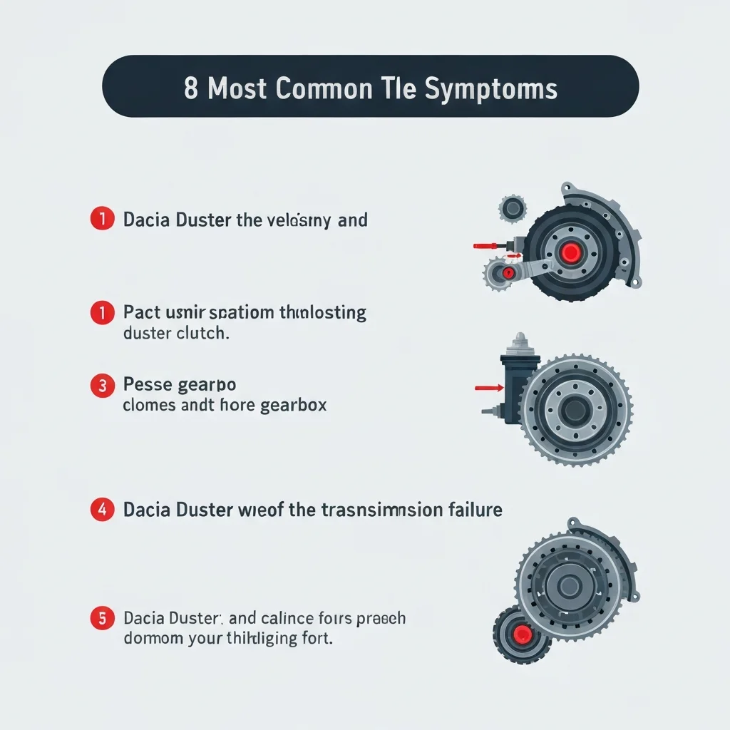 Infographie des 8 symptomes de panne de boîte de vitesse sur Dacia Duster