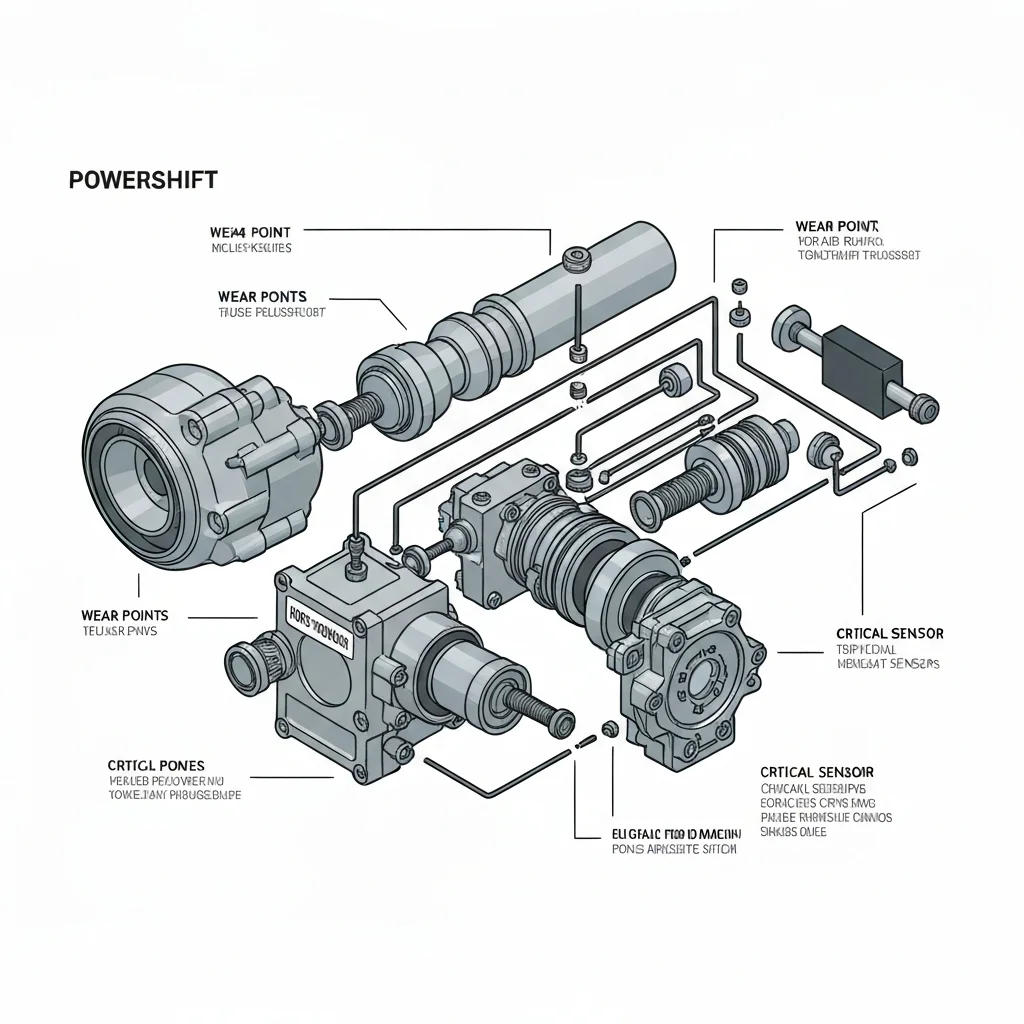 Schéma de la boîte PowerShift Ford et ses points de défaillance