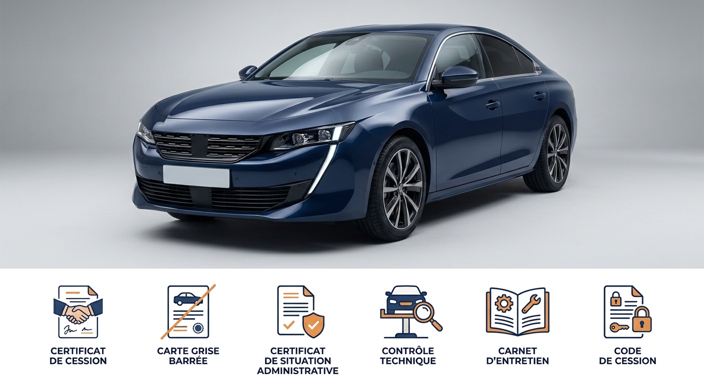 Infographie des 6 documents obligatoires pour un achat voiture occasion entre particuliers