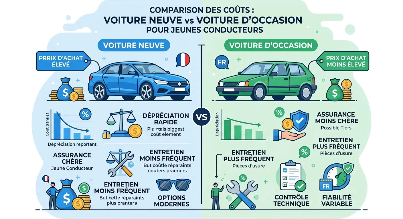 Comparaison des coûts entre voiture neuve et occasion pour un jeune conducteur