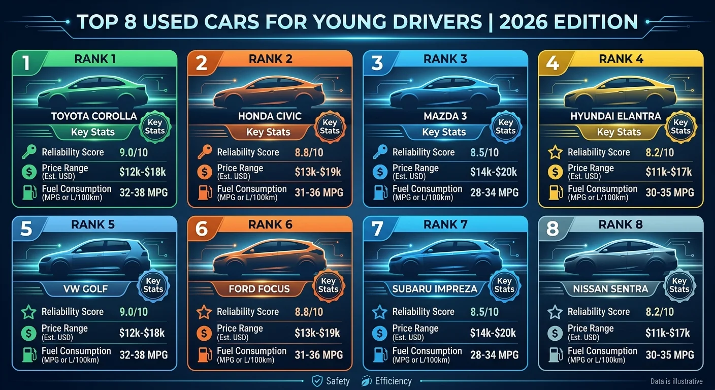 Les 8 meilleures voitures d'occasion pour jeune conducteur en 2026