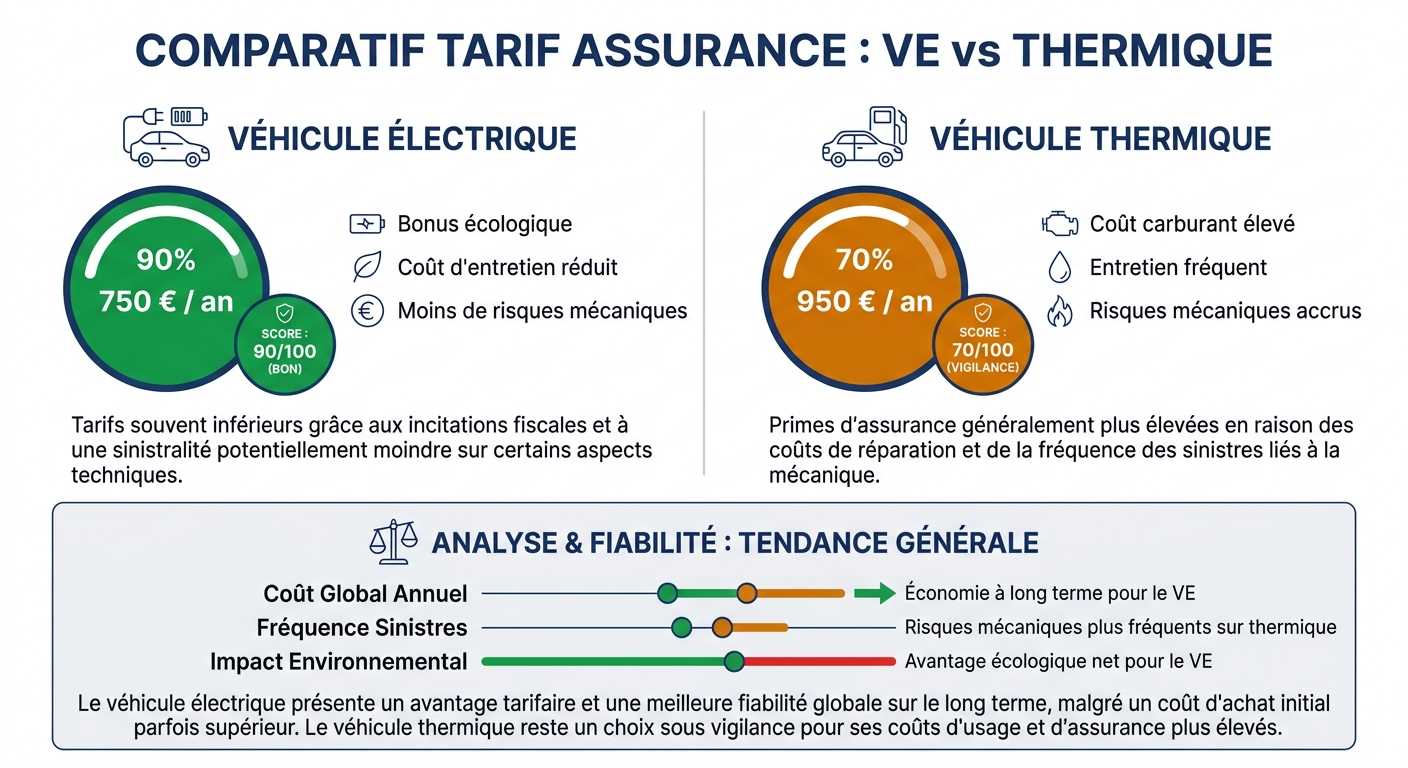 Infographie comparant le prix de l'assurance entre une voiture électrique et un véhicule thermique
