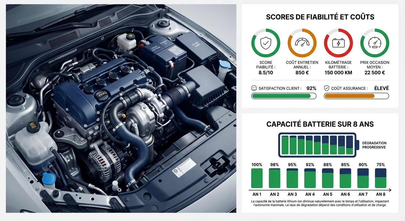 Schema explicatif de la dégradation d'une batterie de voiture électrique au fil des ans