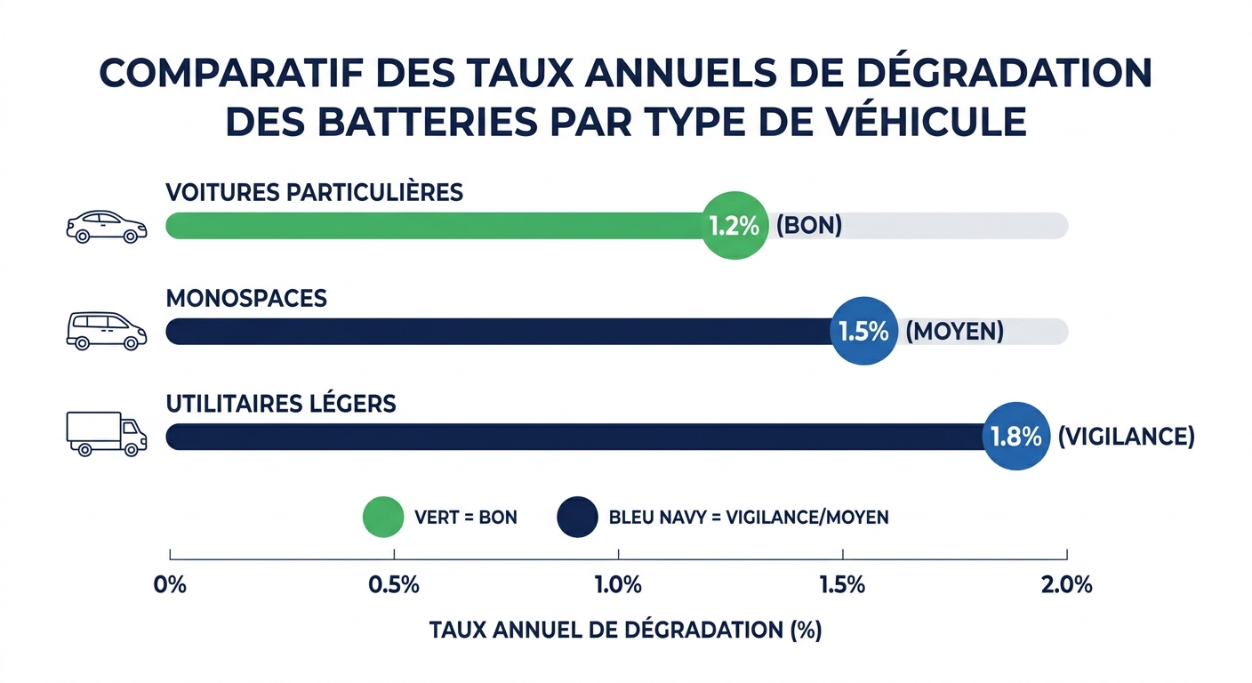 Graphique du taux annuel de dégradation par catégorie de véhicule électrique