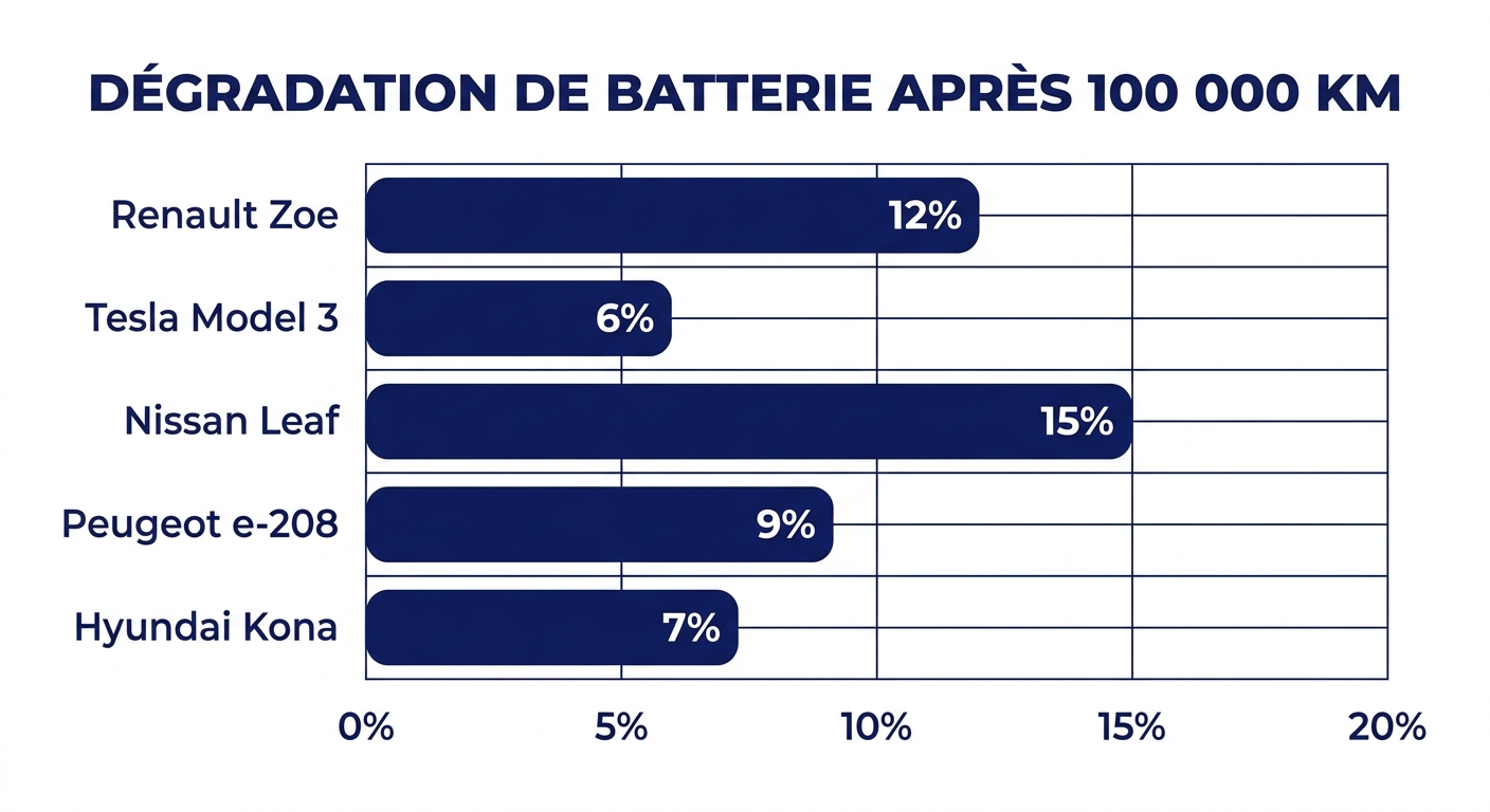 Comparatif de la dégradation des batteries de cinq voitures électriques d'occasion populaires
