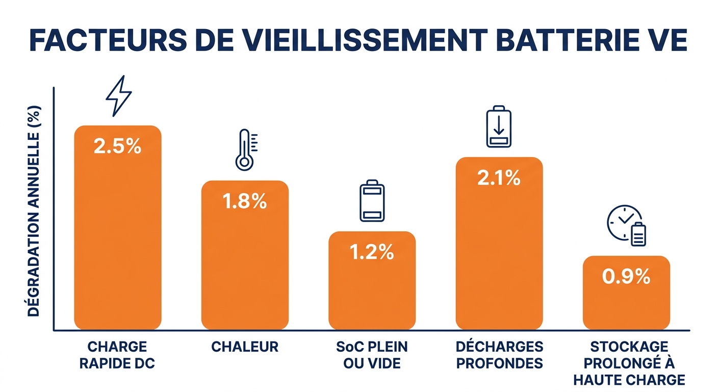Classement des 5 facteurs qui accelerent l'usure d'une batterie VE