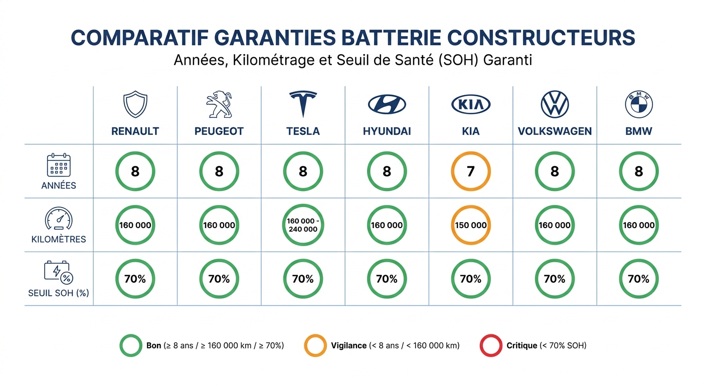 Comparatif des garanties batterie des principaux constructeurs VE