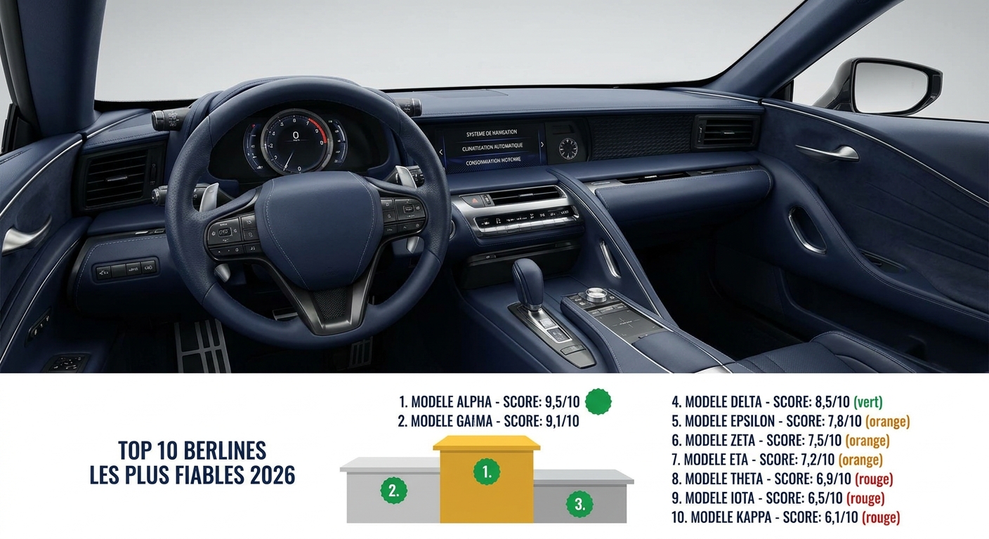 Infographie du top 10 des berlines les plus fiables en 2026