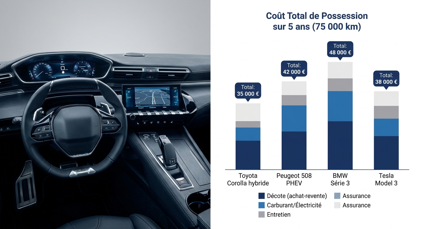Infographie du coût total de possession berline fiable sur 5 ans