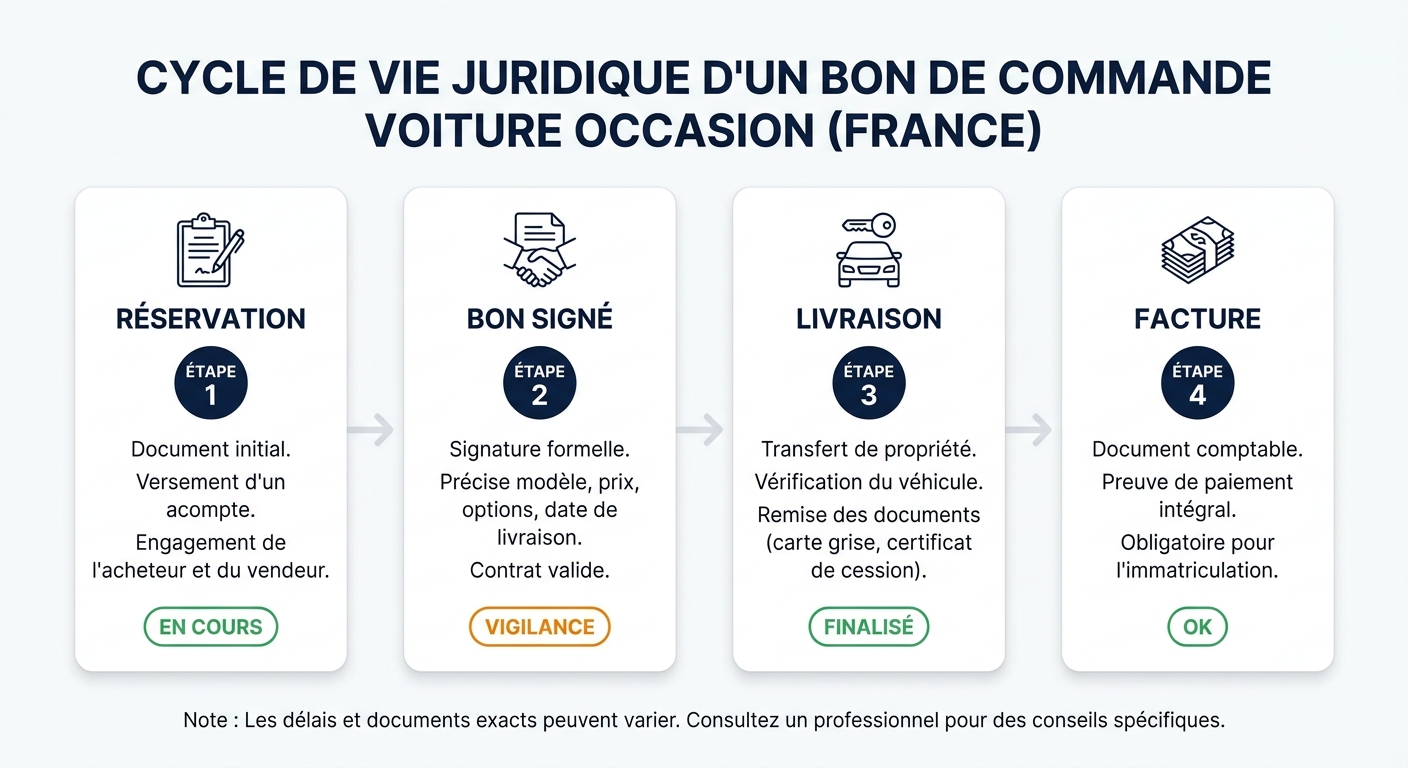 Schéma du cycle juridique du bon de commande voiture occasion