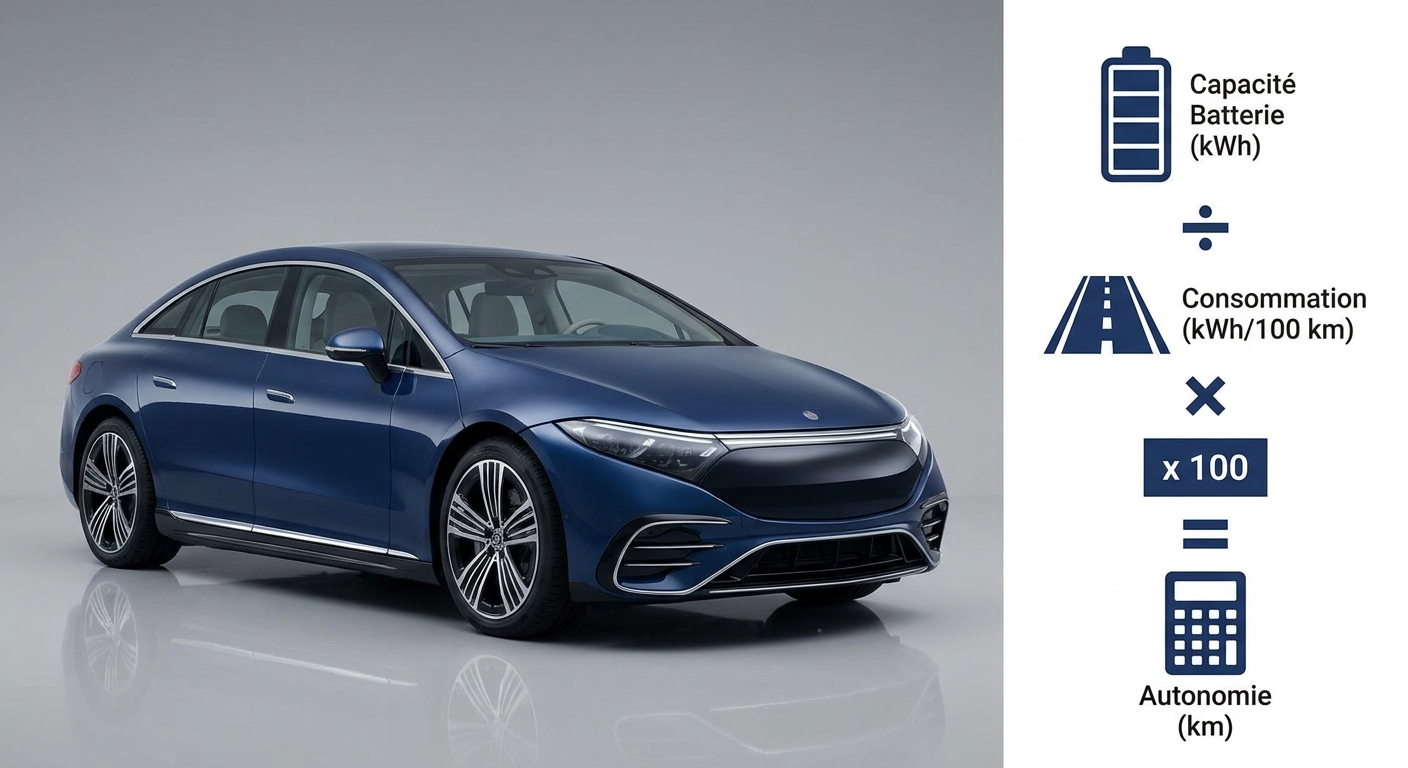 Schéma de la formule de calcul d'autonomie d'une voiture électrique