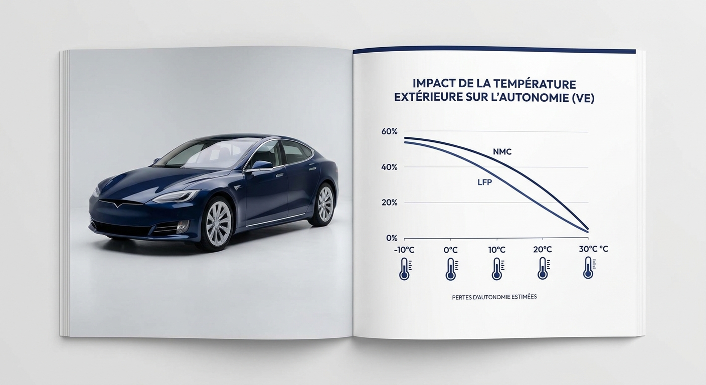 Infographie de l'impact de la température sur l'autonomie d'un véhicule électrique