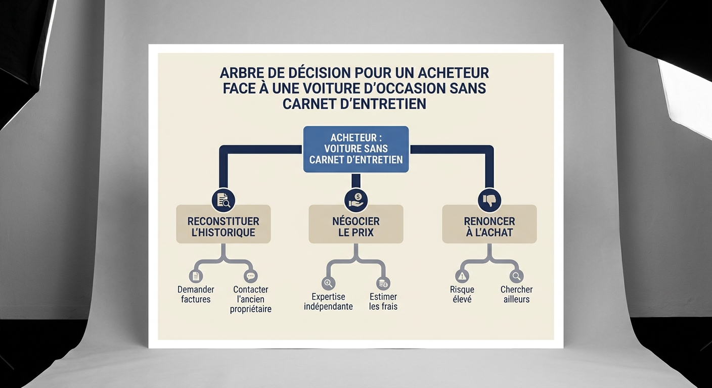 Arbre de décision pour acheter une voiture d'occasion sans carnet d'entretien