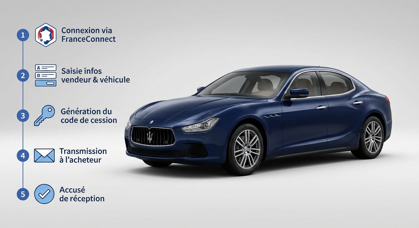 Infographie procédure de déclaration de cession voiture occasion sur l'ANTS étape par étape