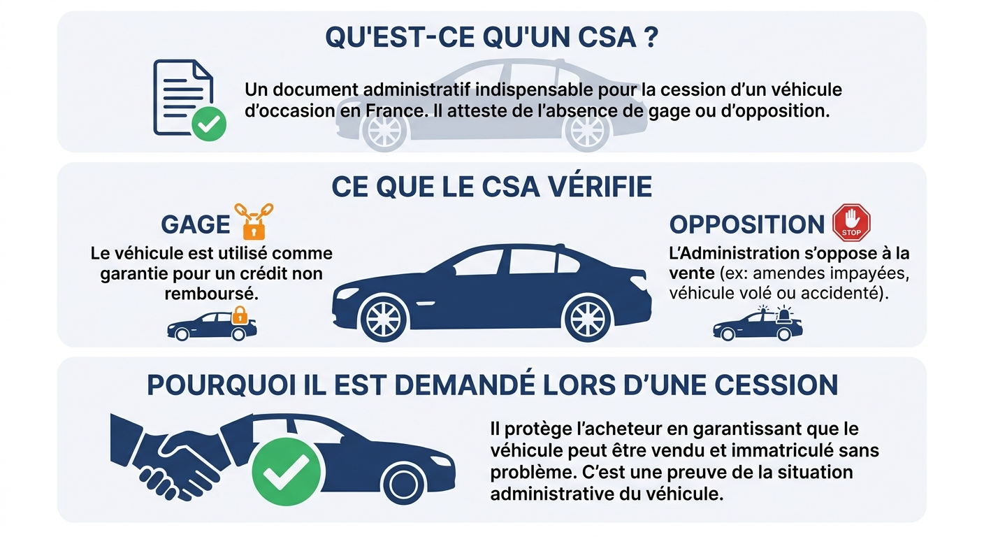 Schéma explicatif du certificat de non-gage et de son rôle dans la vente d'occasion