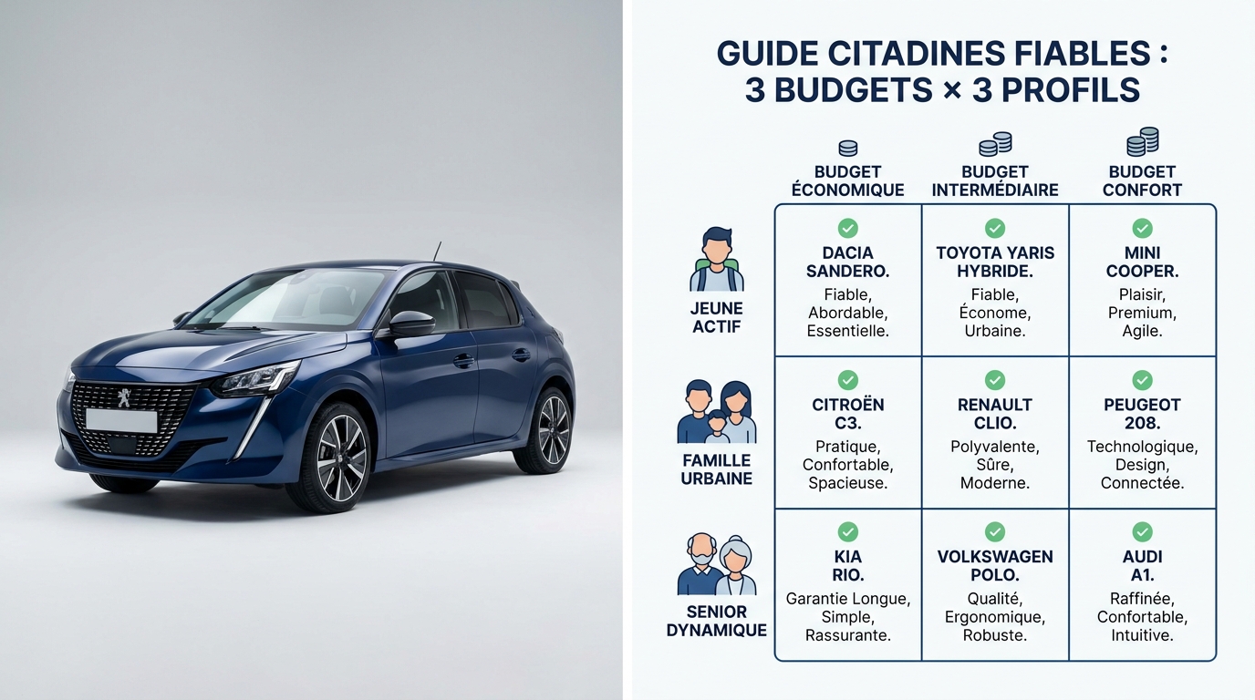 Matrice de recommandation citadine fiable selon budget et profil acheteur.