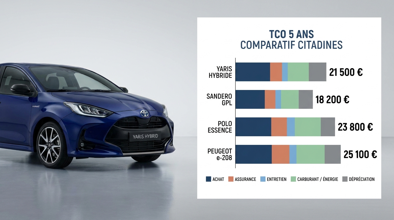 Comparaison du coût total de possession sur 5 ans de quatre citadines fiables 2026.