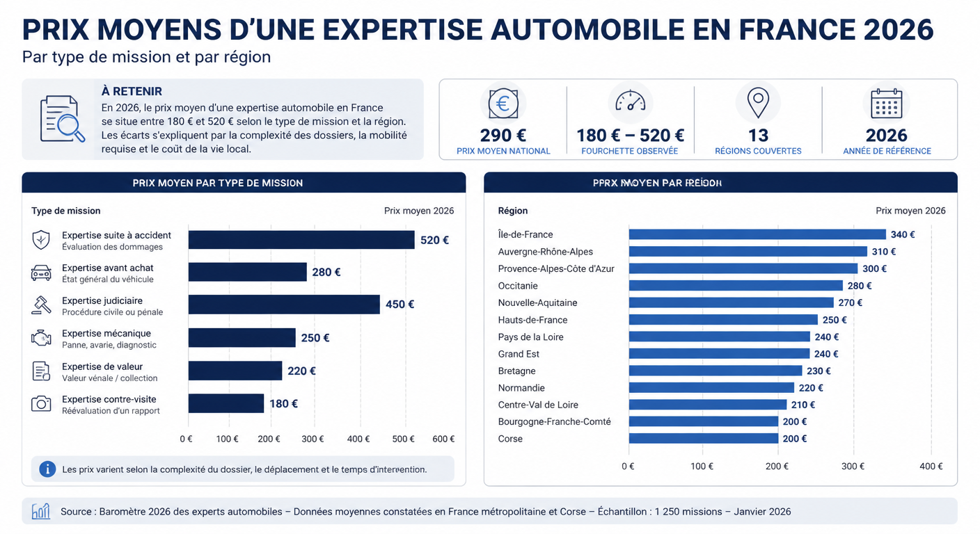 Infographie des prix moyens d'une expertise automobile en 2026