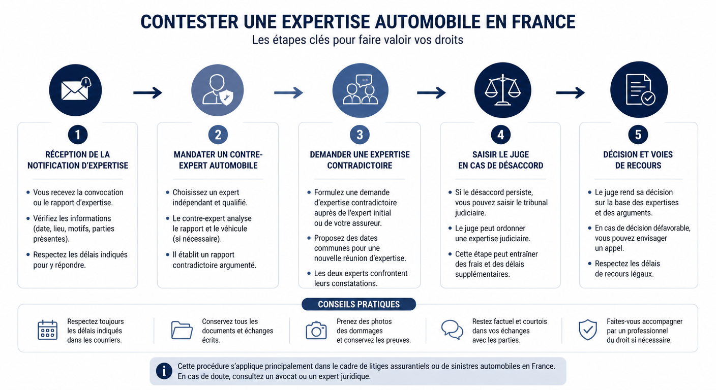 Schéma de la procédure de contestation d'une expertise automobile