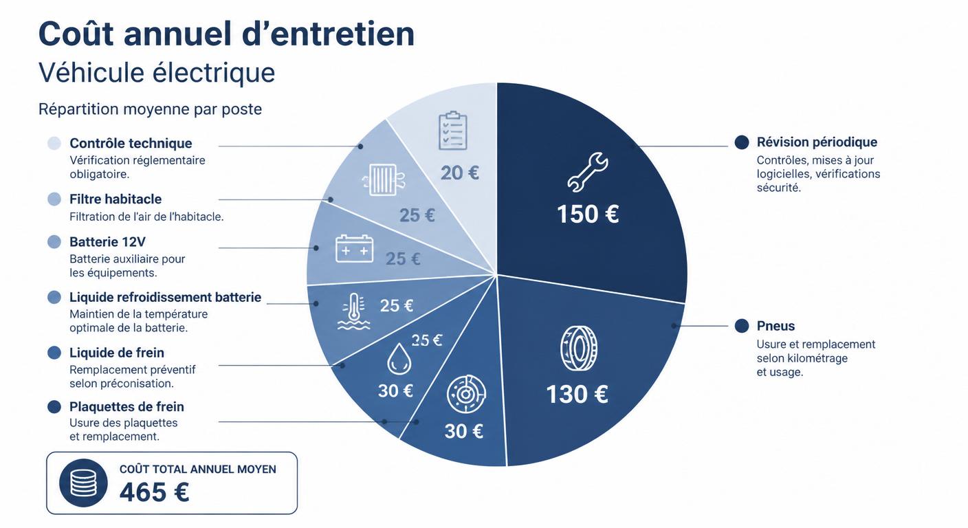Répartition du coût annuel d'entretien d'une voiture électrique poste par poste en euros
