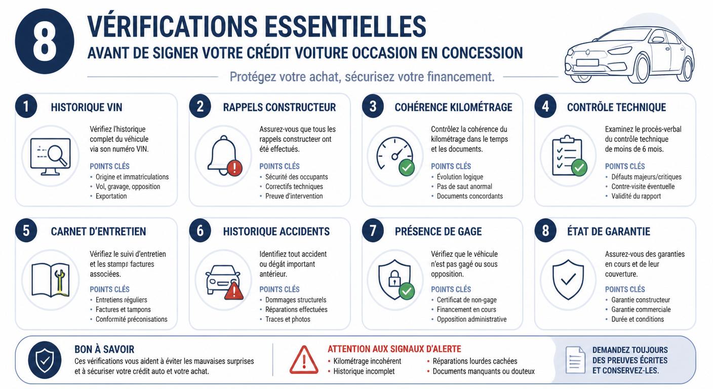 Les huit vérifications essentielles avant de signer un crédit voiture occasion en garage