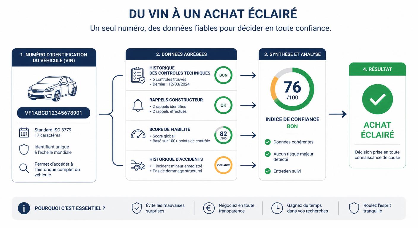 Schéma reliant le VIN à la prévention des défaillances critiques avant achat