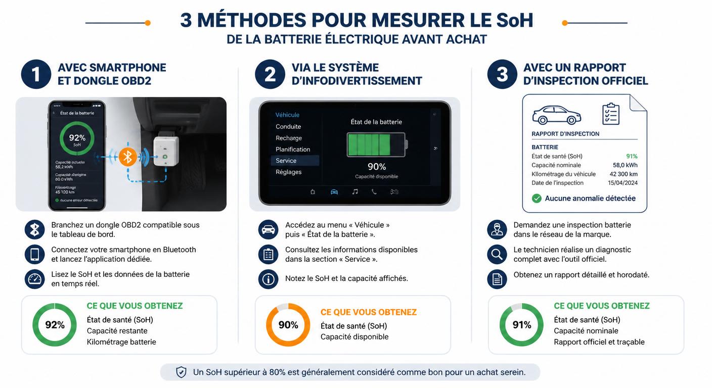 Trois méthodes pour mesurer le SoH d'une voiture électrique avant achat