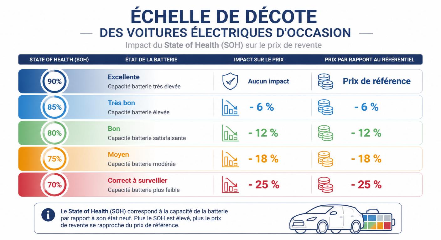 Infographie de l'impact du SOH sur le prix d'une voiture électrique d'occasion