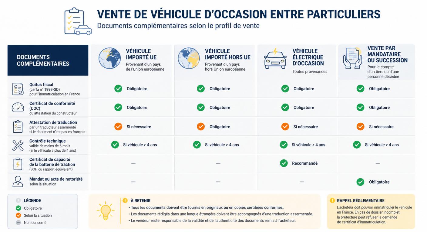 Matrice des documents complémentaires selon le profil de vente d'une voiture d'occasion