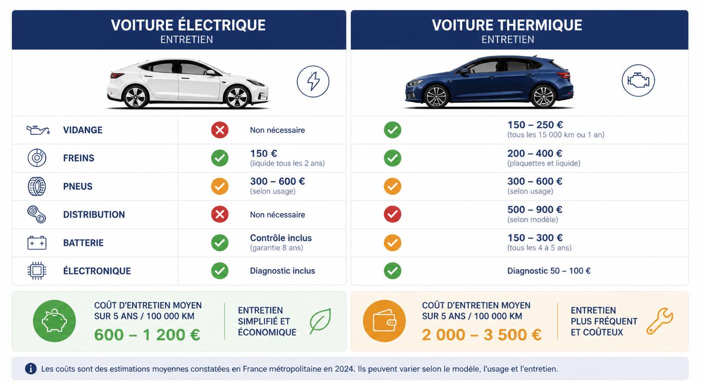Comparatif complet de l'entretien : voiture électrique vs voiture thermique poste par poste