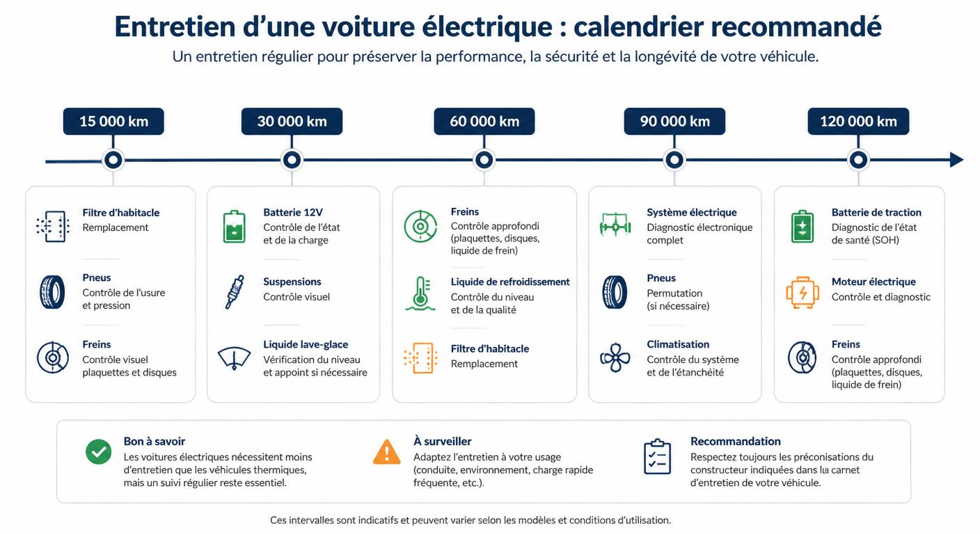 Calendrier d'entretien d'une voiture électrique par palier kilométrique