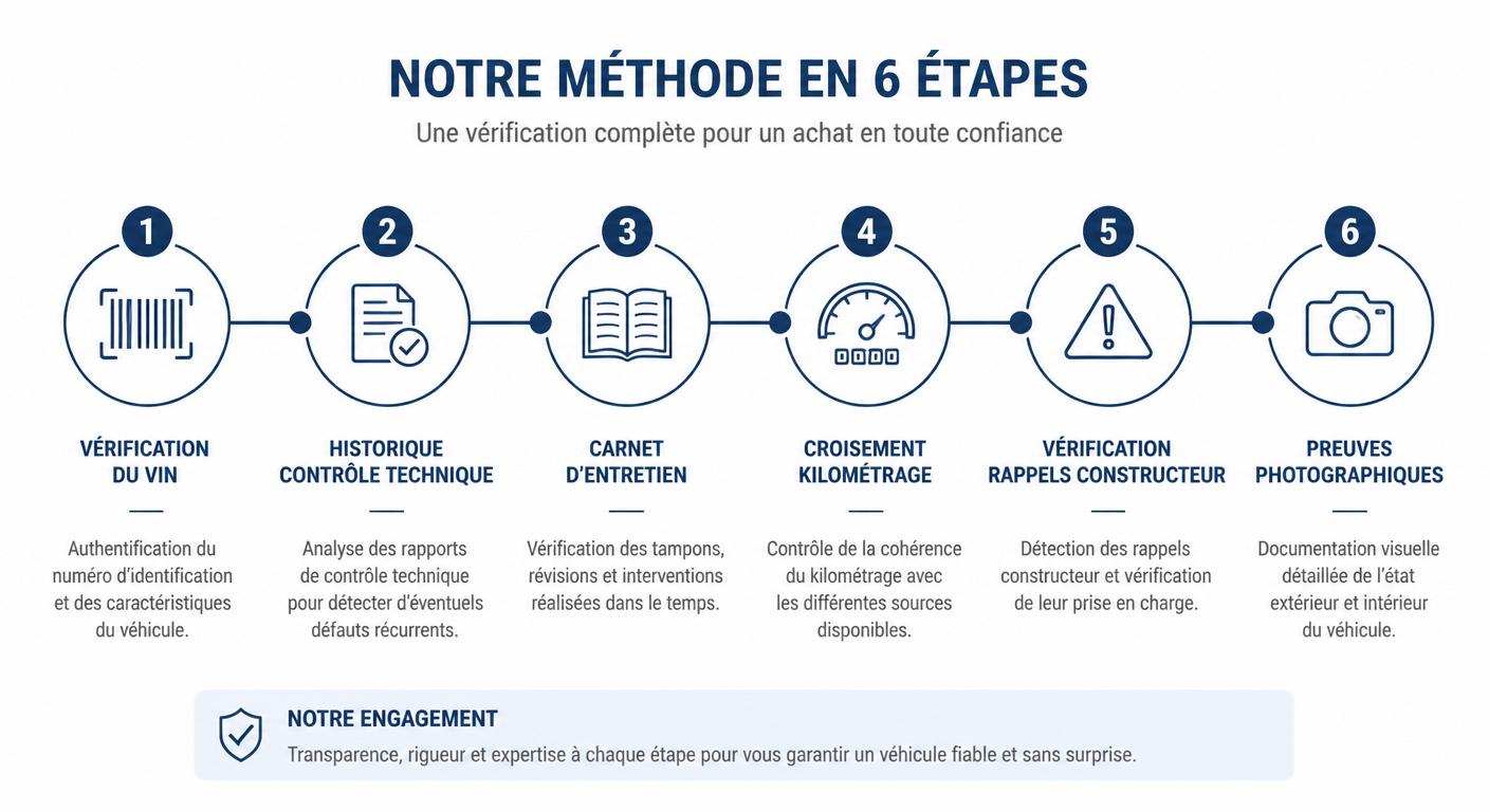 Infographie de la chaîne documentaire d'une expertise contradictoire en vice caché sur véhicule d'occasion
