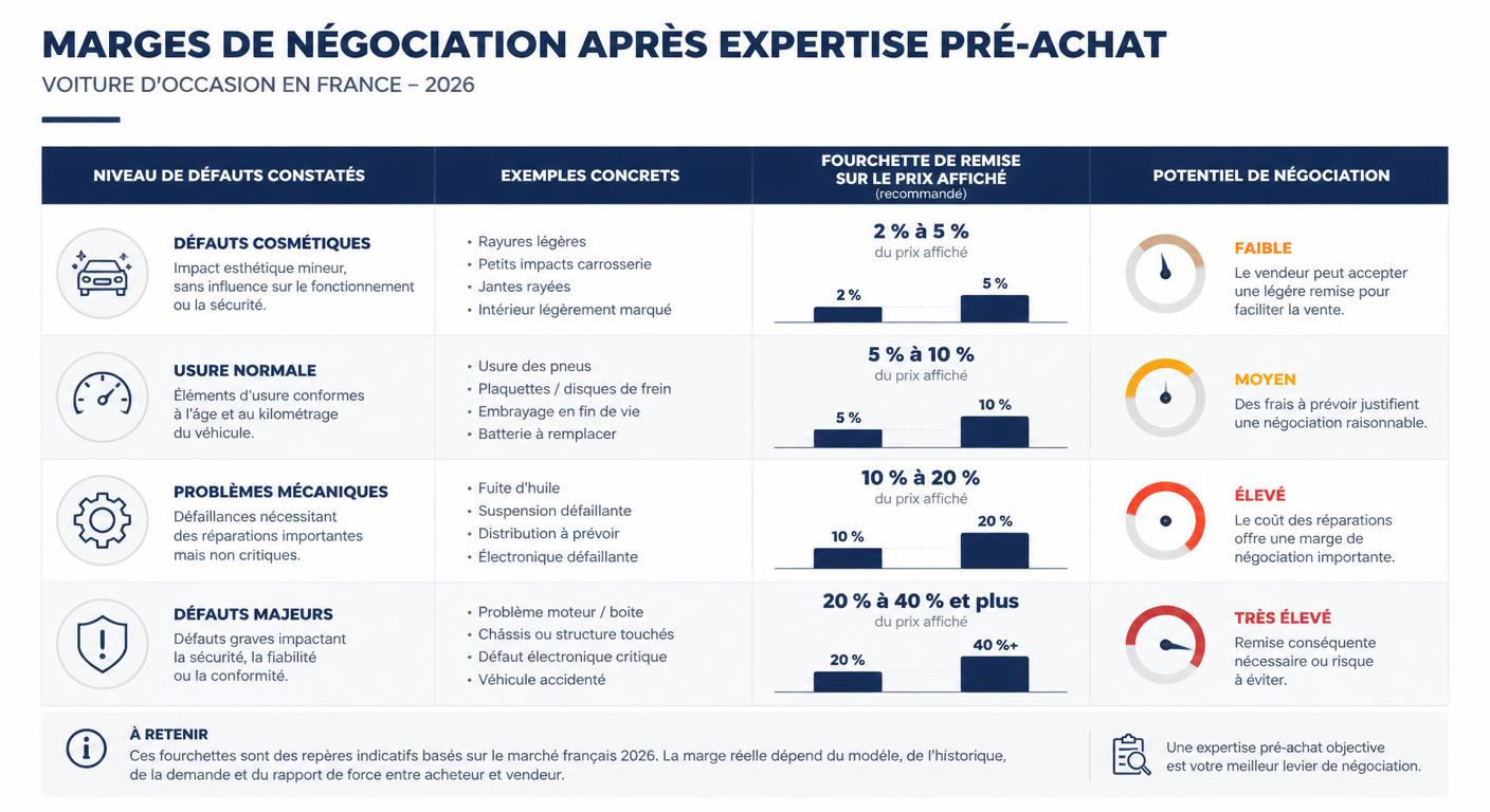 Infographie de la marge de négociation post-expertise selon le type de défaut