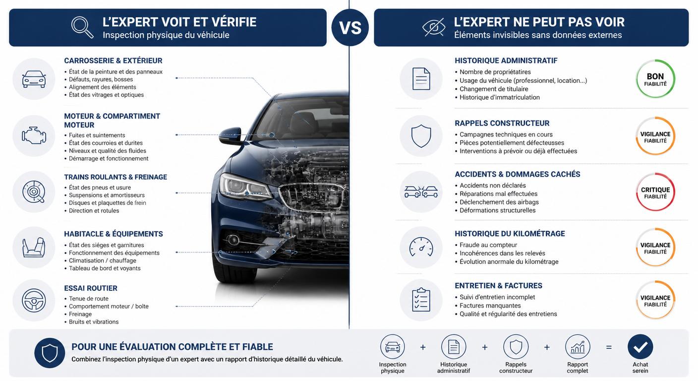 Infographie périmètre et limites d'une expertise automobile physique