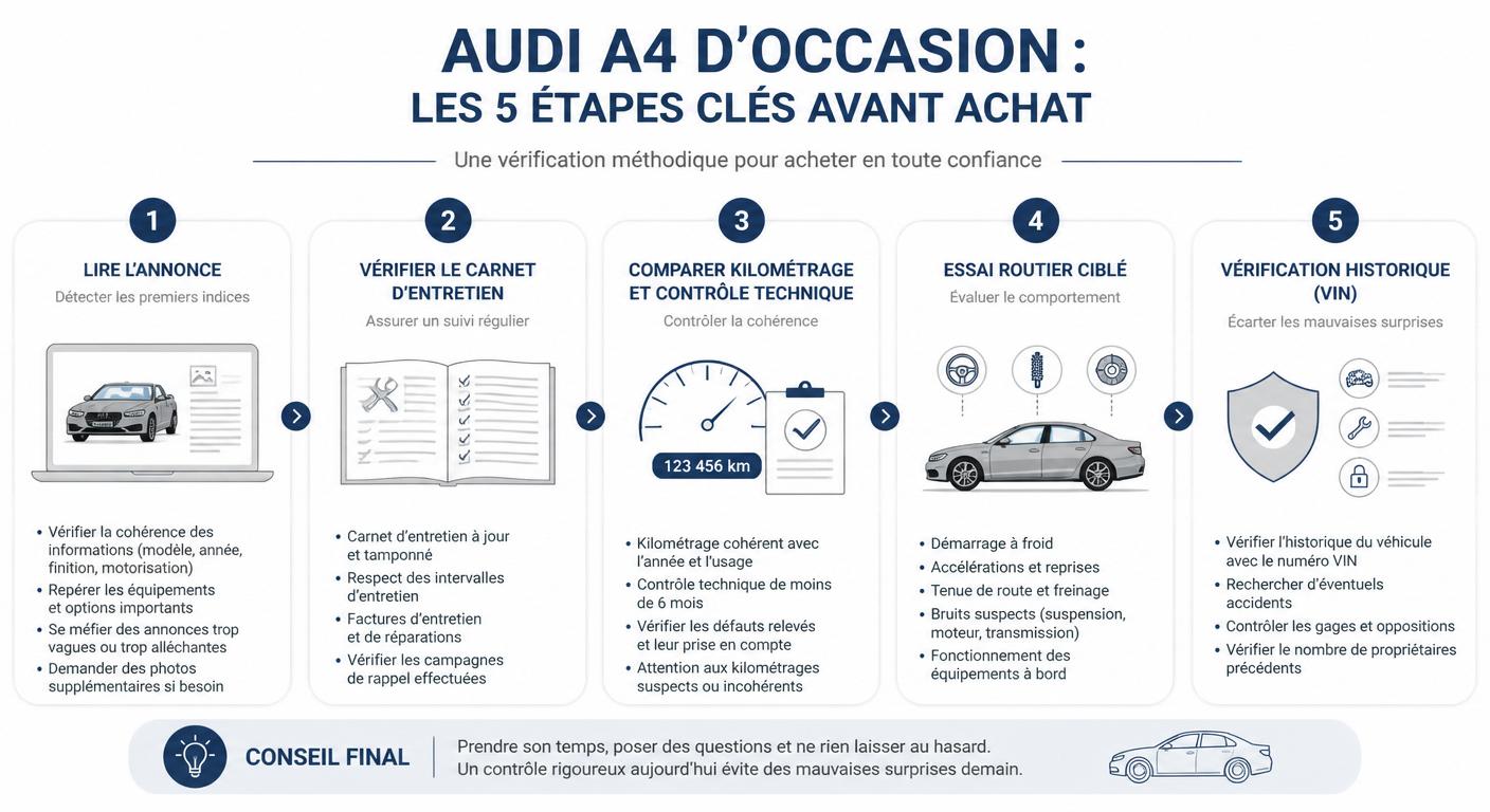 Étapes pour vérifier la fiabilité d'une Audi A4 d'occasion avant l'achat