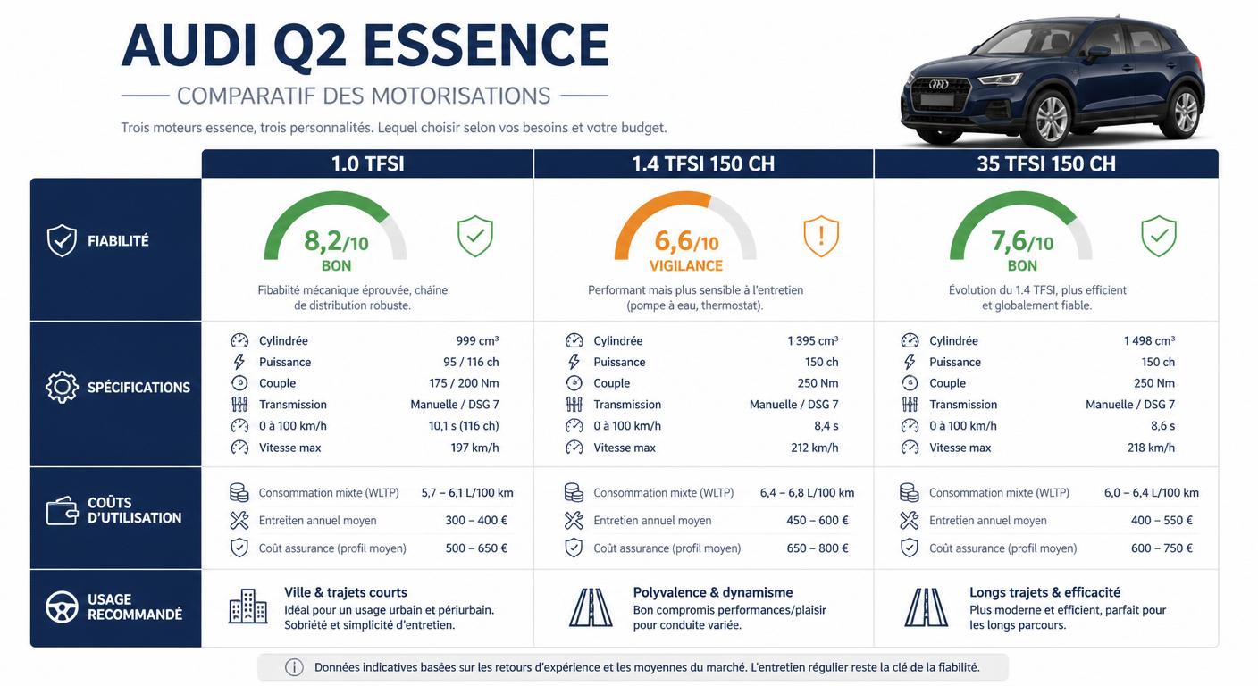 Comparatif fiabilité des motorisations essence TFSI de l'Audi Q2