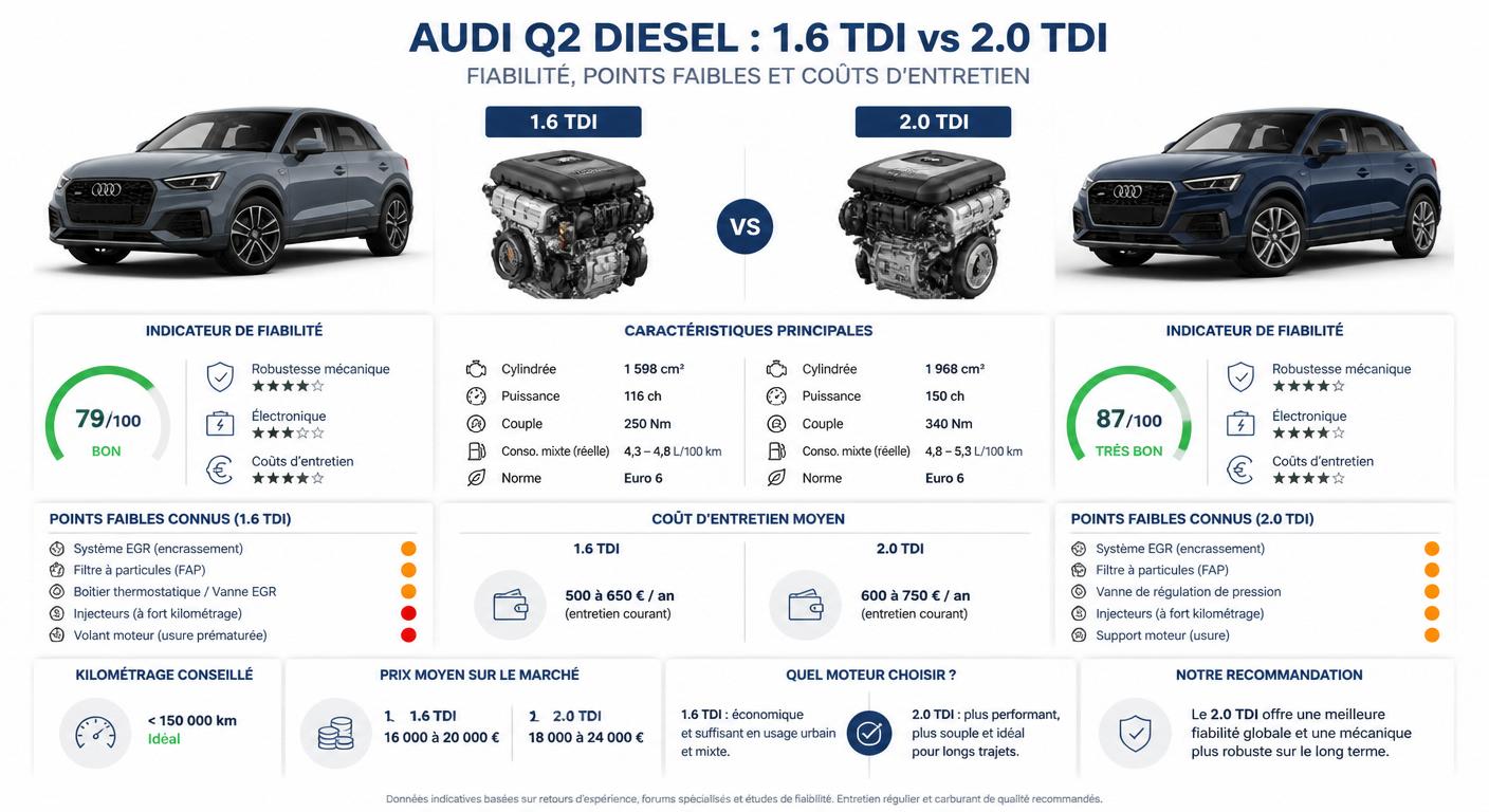 Comparatif fiabilité des motorisations diesel TDI de l'Audi Q2