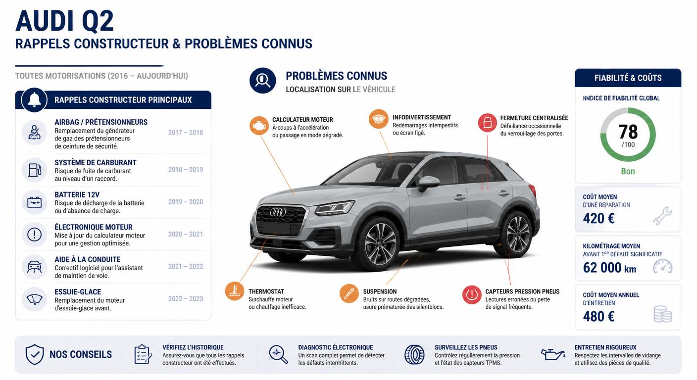 Cartographie des rappels et problèmes connus de l'Audi Q2