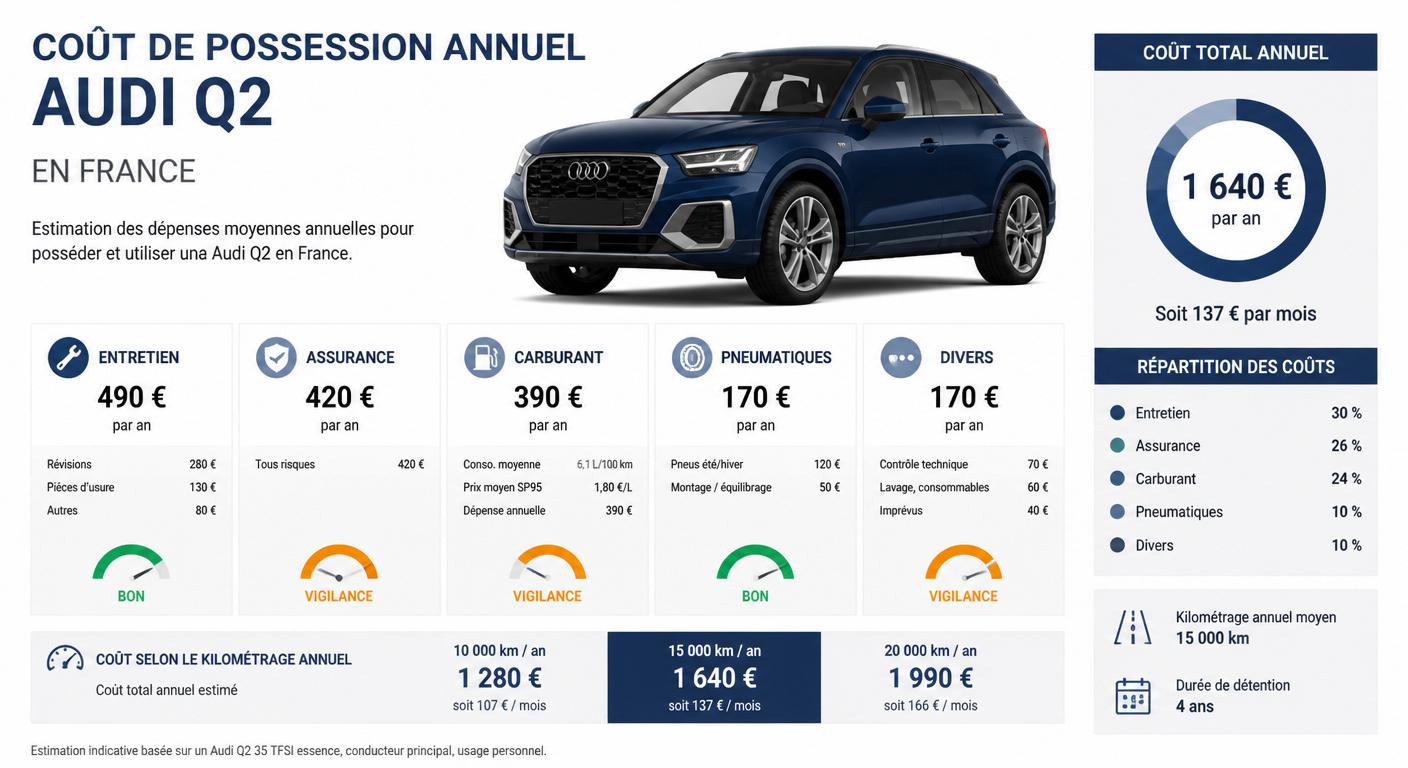 Répartition du budget annuel de possession d'une Audi Q2 en France