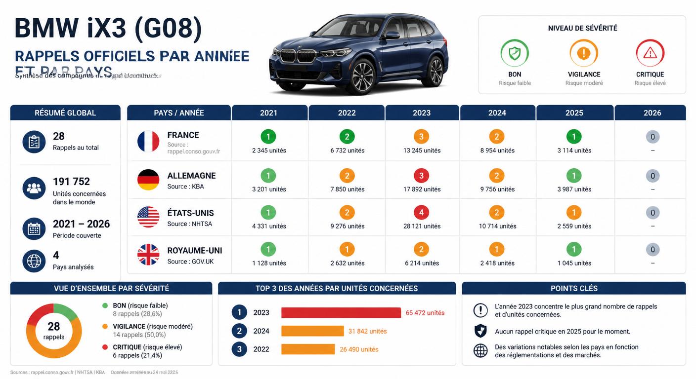 Cartographie chronologique des rappels constructeur BMW iX3 par pays et par année