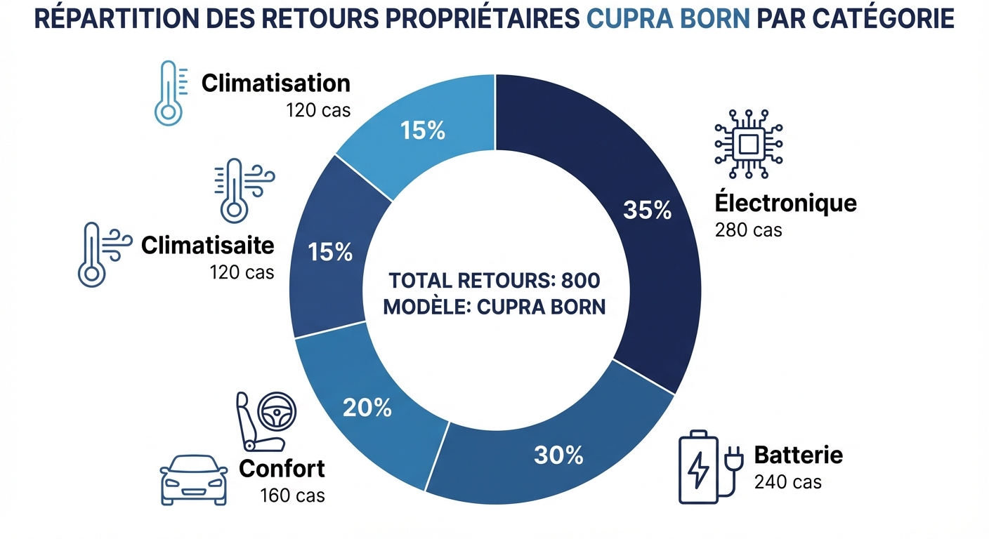 Répartition des retours propriétaires Cupra Born par type de problème
