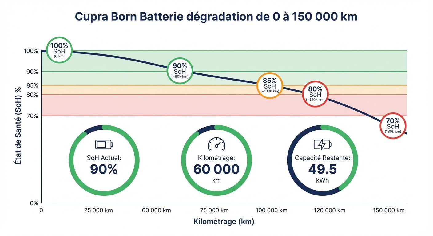 Courbe de dégradation batterie Cupra Born par kilométrage